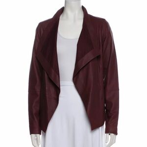 Vince Women’s Draped Open-Front 100% Goat Leather Jacket - Burgundy